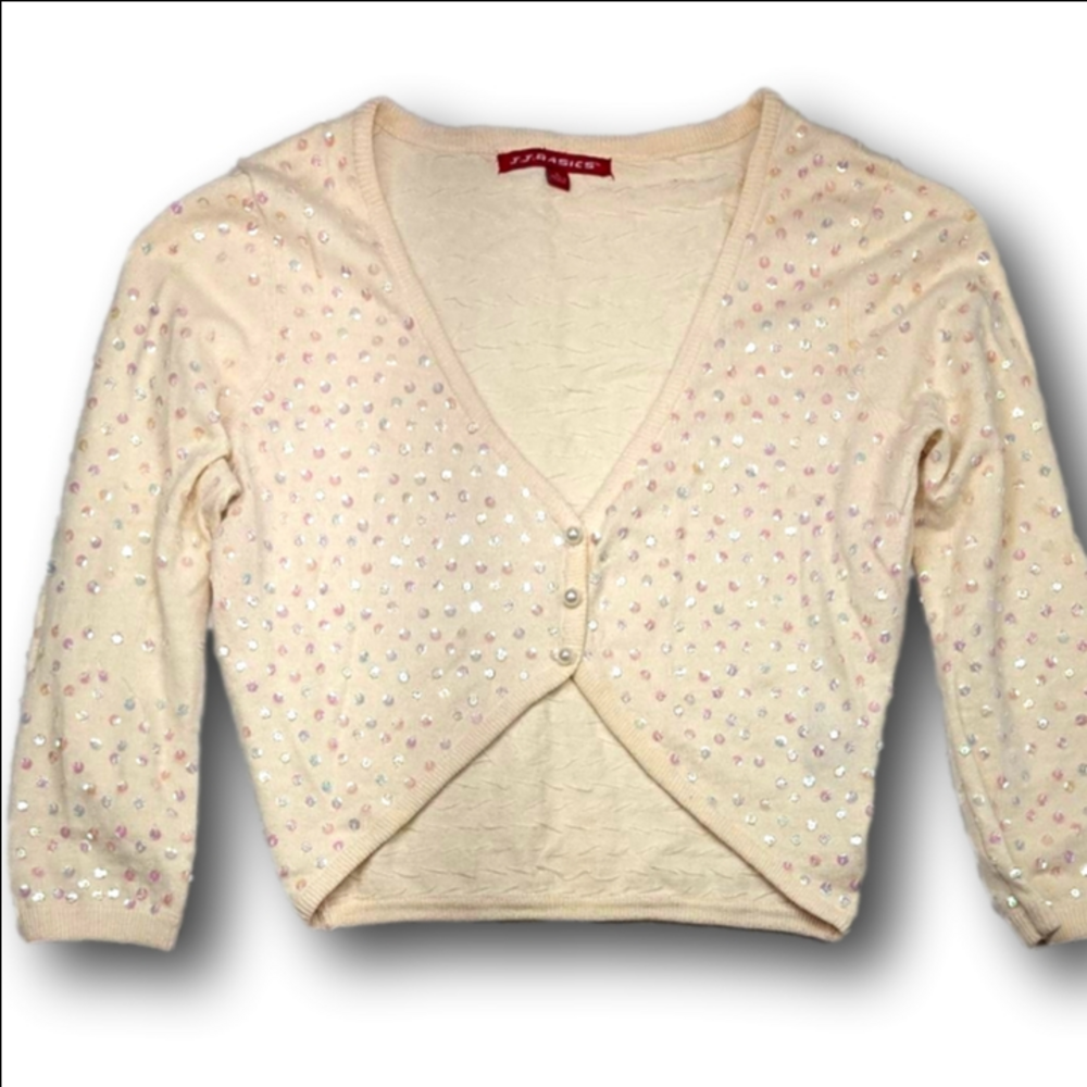 Women's J.J. BASICS Beige Iridescent Sequin Shrug L